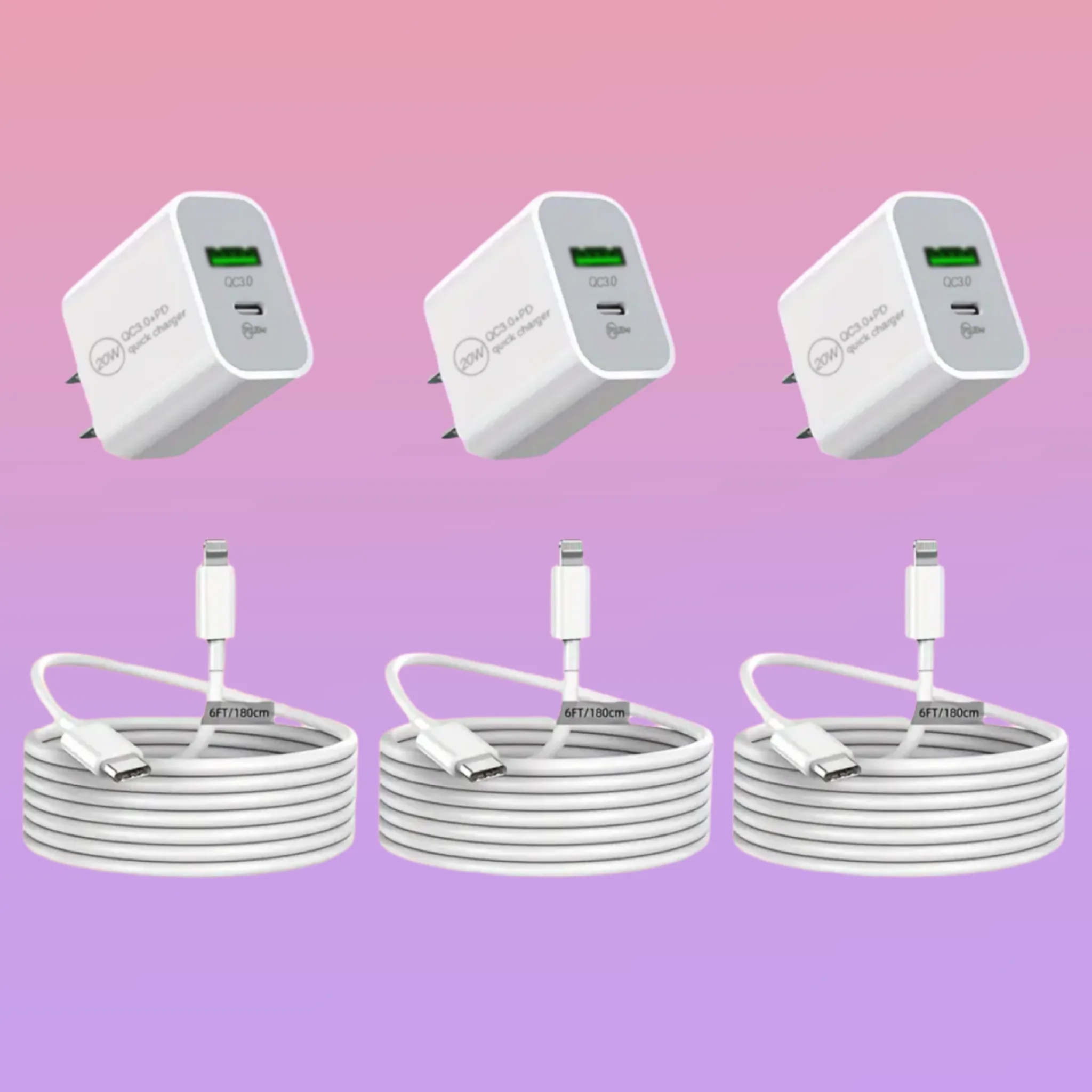 

3-Pack Fast Charging Port USB C Adapter with Cable, Compatible with iPhone 14/14 Pro/13/15/15 Pro/XS/XR/X, iWatch Series 8/7