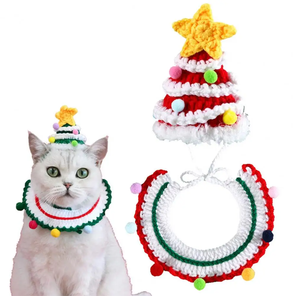 Breathable Pet Scarf Hat Cute Pet Accessories Hand-woven Christmas Pet Costume Set Dog Collar Hat Knitted for New for Dogs