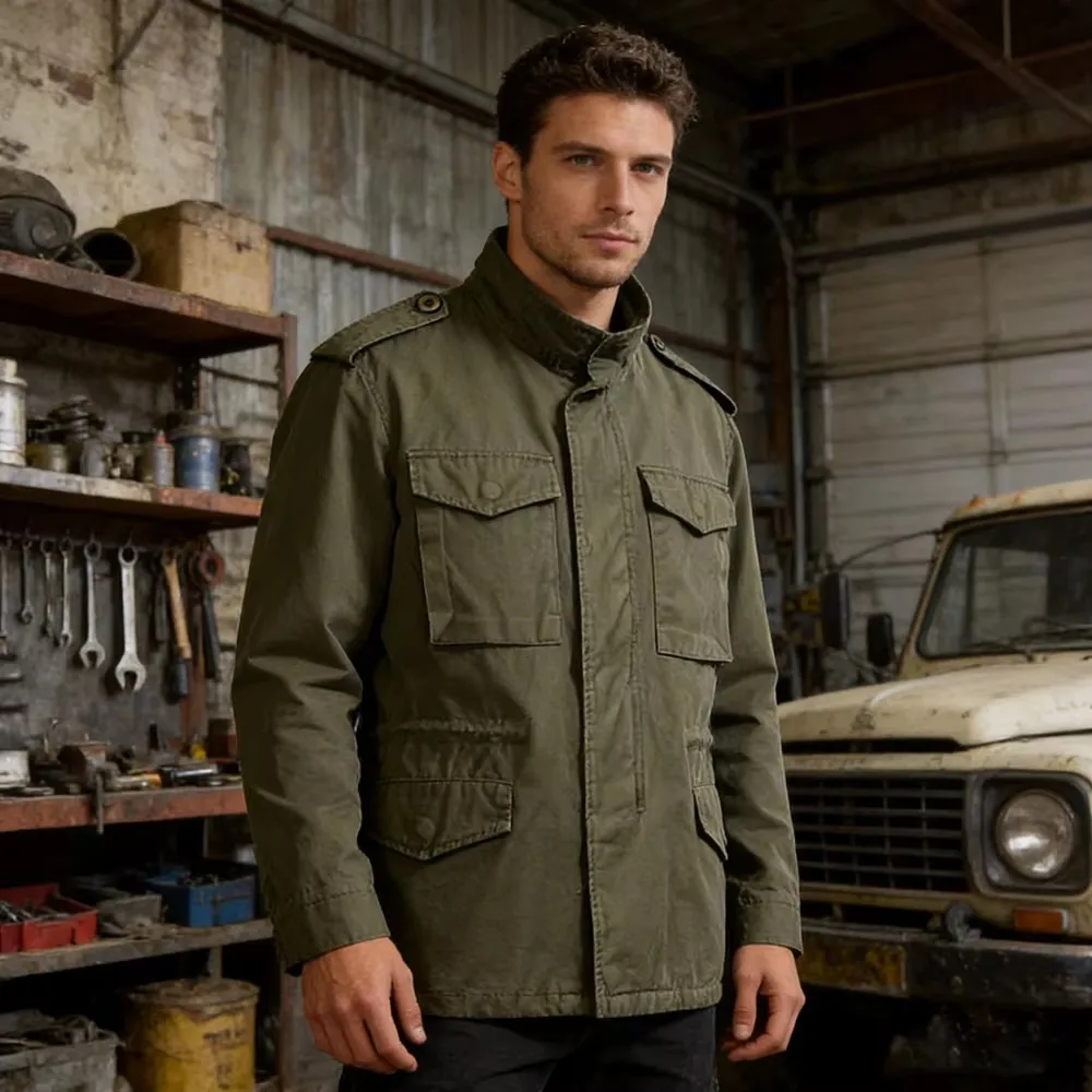 Men's M65 Field Jacket, Men's Military Jacket, Retro Tooling Style Multi Pocket Lapel Collar Zipper Jacket, Casual Men's Jacket