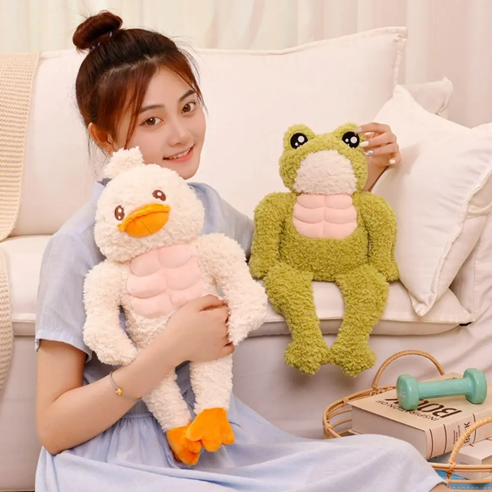 

Plushies Strong Frog Plush Toy Fluffy Handmade Muscular Duck Stuffed Animal Cartoon Comfortable Soft Muscle Frog Doll Home Decor