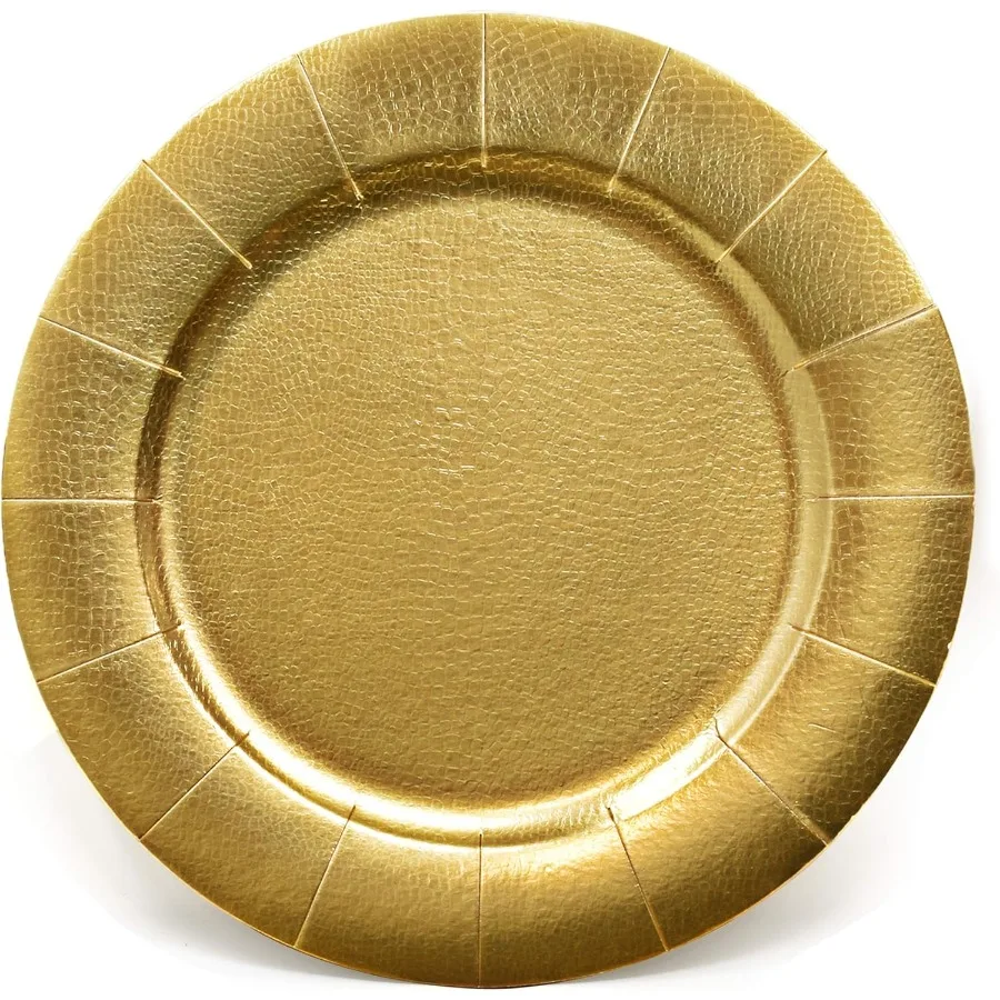 

120 Disposable Gold Round Charger Plates 13" Dinner Table Serving Tray Plate Heavy Duty Reusable Paper Cardboard Platters for T