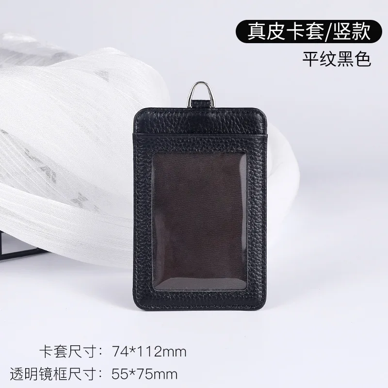 New Cow Leather ID Card Sleeve Card Holder Badge Case Clear Bank Credit Card Clip Badge Holder Accessories