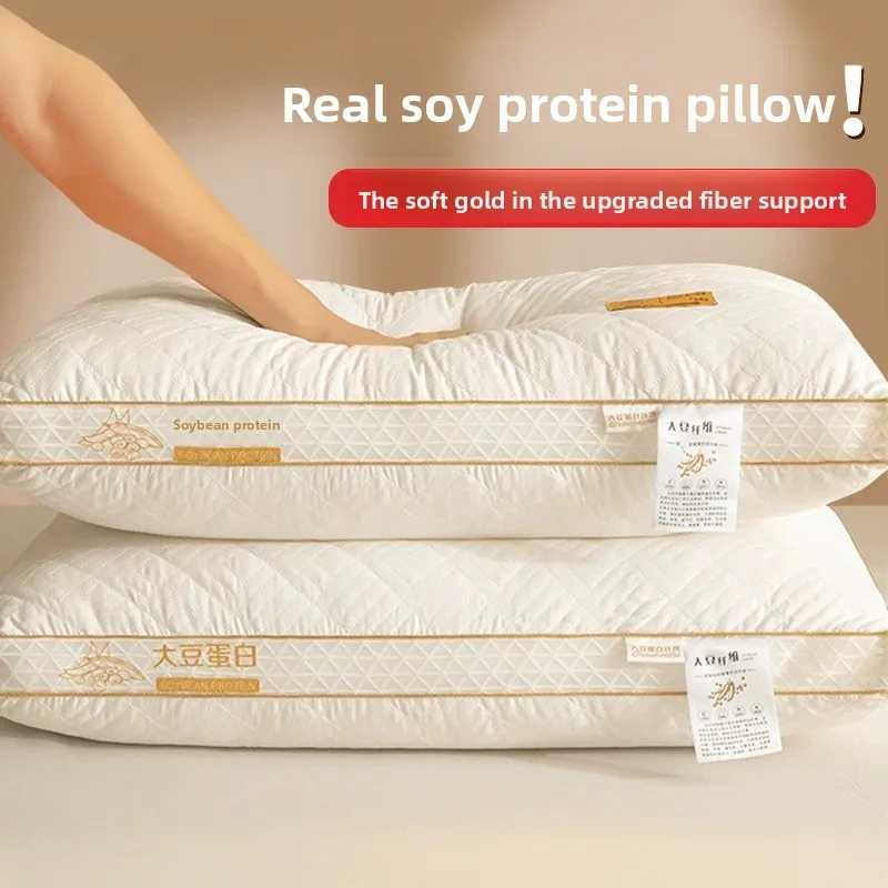 وسادة من ألياف فول الصويا لحماية العمود الفقري العنقي، وسادة نوم للبالغين، مسكن للطلاب، للاستخدام المنزلي، نفس النمط في الفندق