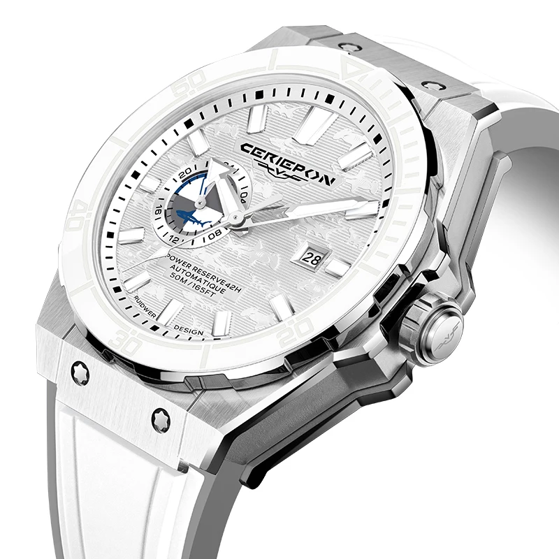 CERIEPON Men's Automatic Mechanical Watch 5ATM Waterproof Luminous Sapphire Glass Ceramic Fashionable Diving Watch Blue Planet