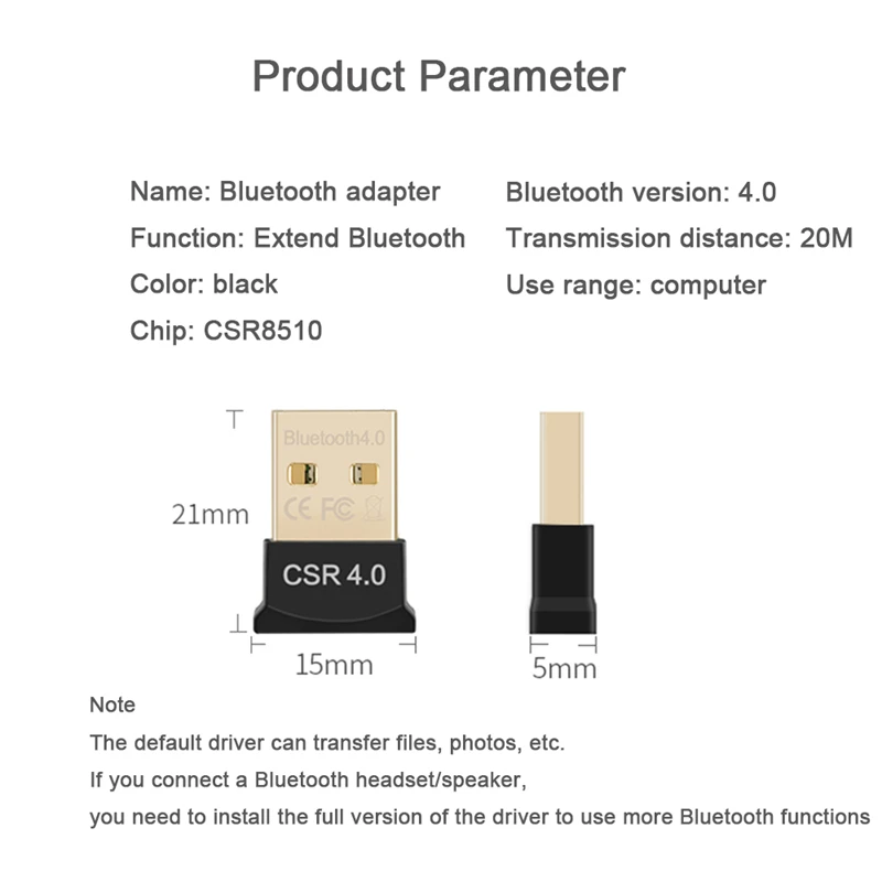 Adaptador Mini USB Compatible con Bluetooth V4.0, Dongle inalámbrico de modo Dual, CSR 4,0, transmisor USB 2,0, receptor de Audio para Windows