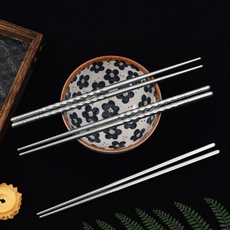 Stainless Steel Chopsticks New Household High Appearance Level Thread 5 Pairs Simple Non-slip Alloy Chopsticks Kitchen Tableware