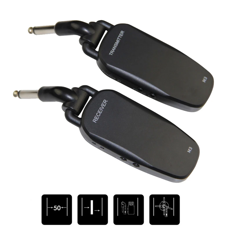 2.4G Wireless Guitar/Bass Transmitter Receiver System Rechargeable 6 Channels Audio Transmitter for Electric Guitar Bass
