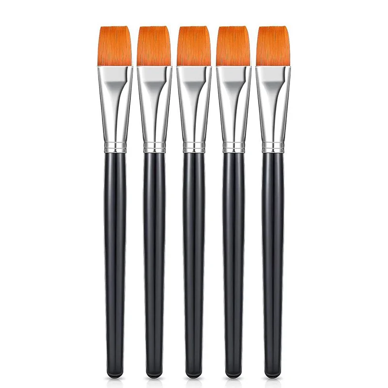 5/15Pieces Flat Paint Brushes, Watercolor & Acrylic, Synthetic Nylon, Ideal for Painting, Oil, Fine Crafts, Face, Body