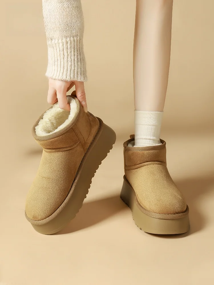 

Thi Bot Snow Boots Women's Winter Fce Lined Casual Bread Cotton oes Warm Waterproof Platform Mid-Calf Boots