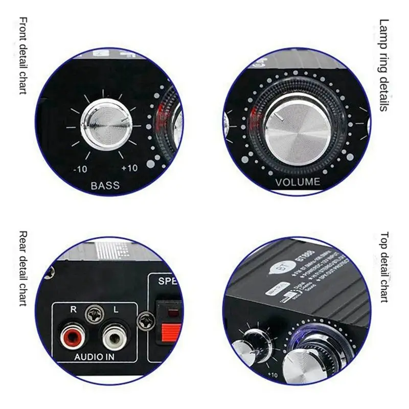 2-Channel 30W Car Digital Power Bluetooth Audio Amplifier 12V Hifi Stereo Mini Home Audio Amplifier Fit For Car Home