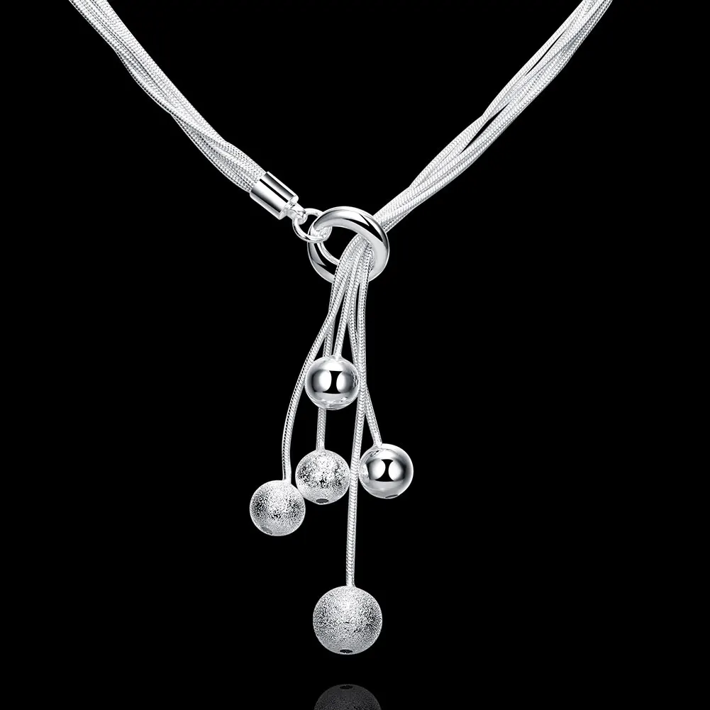 925 Sterling Silver Frosted Smooth Bead Multi Snake Chain Necklace For Women Fashion Jewelry Noble Grace Banquet Gift