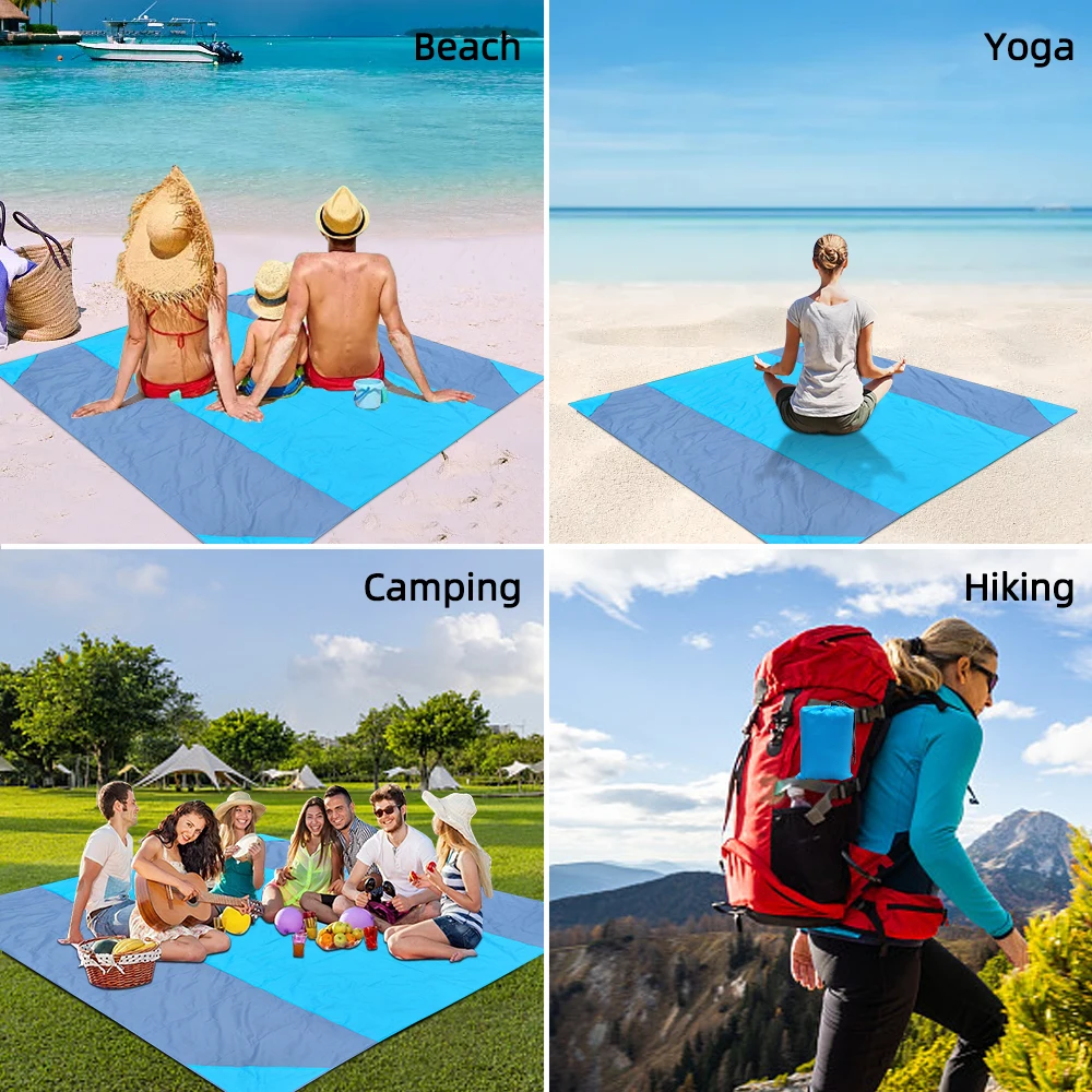 2x2.1m Waterproof Pocket Beach Blanket Folding Camping Mat Mattress Portable Lightweight Mat Outdoor Picnic Mat Sand Beach Mat