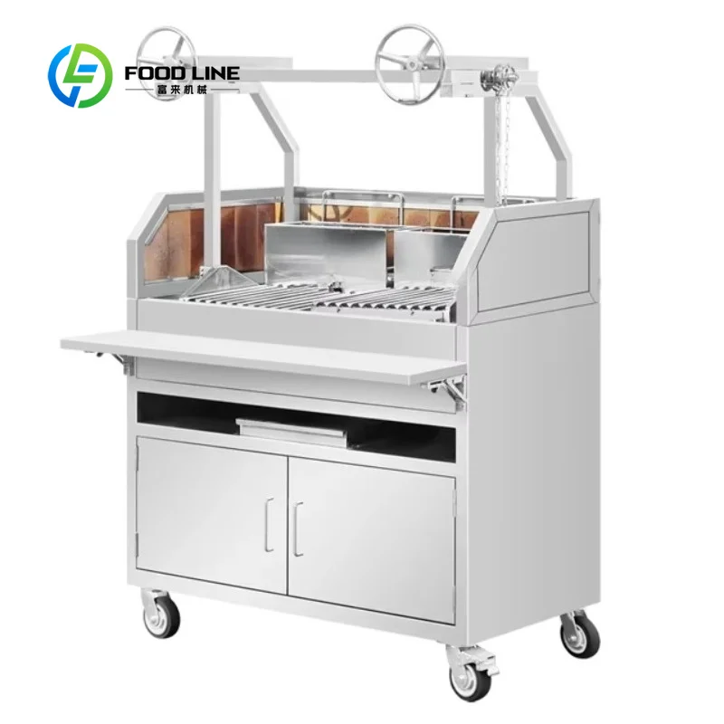 Customized santa maria charcoal grill parrilla roaster smokeless trolley remote control for high end commercial catering venue