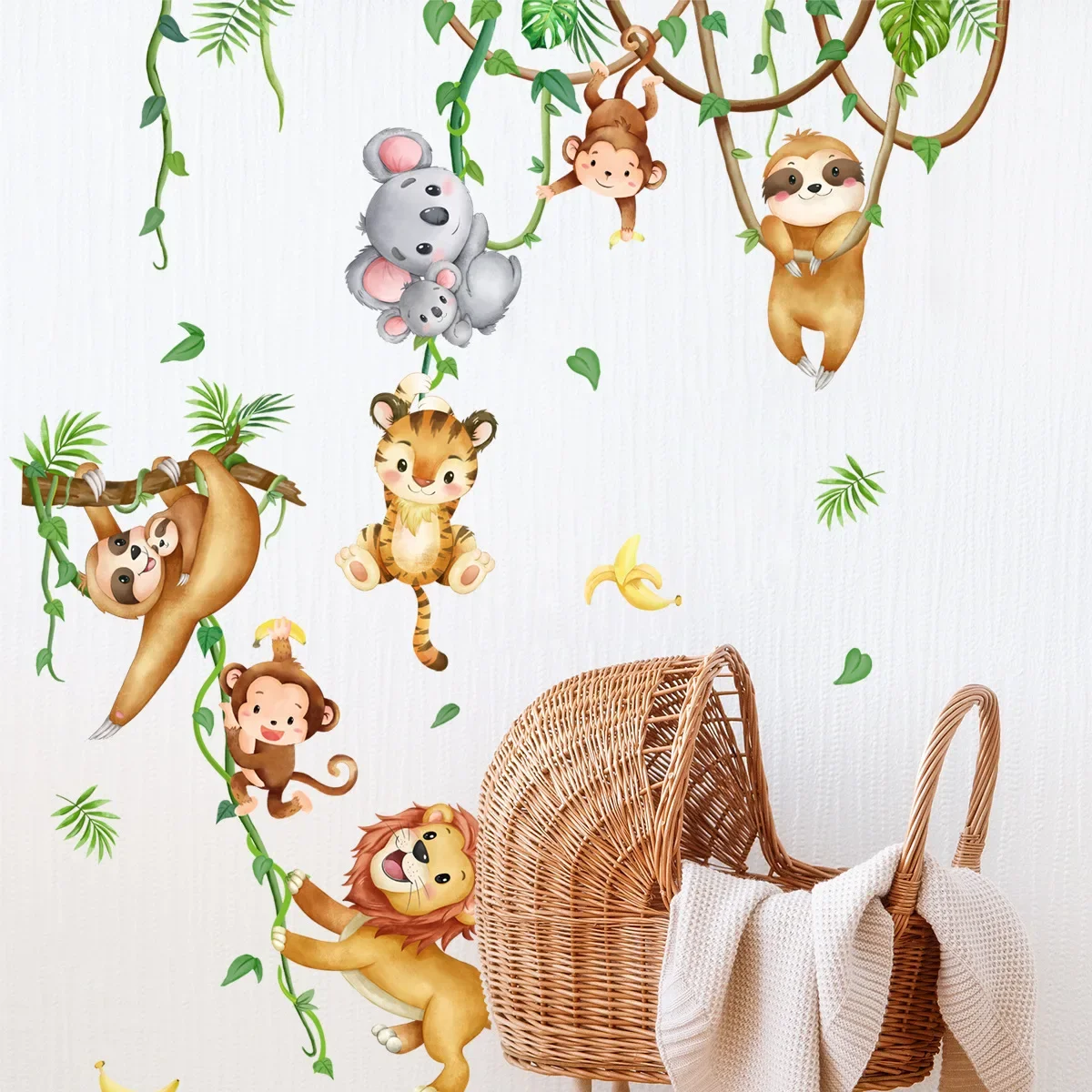 Cartoon Jungle Animal Monkeys Wall Stickers Kids Room Boys Bedroom Living Room Wall Decor Vinyl Zoo Children Wall Decals Nursery