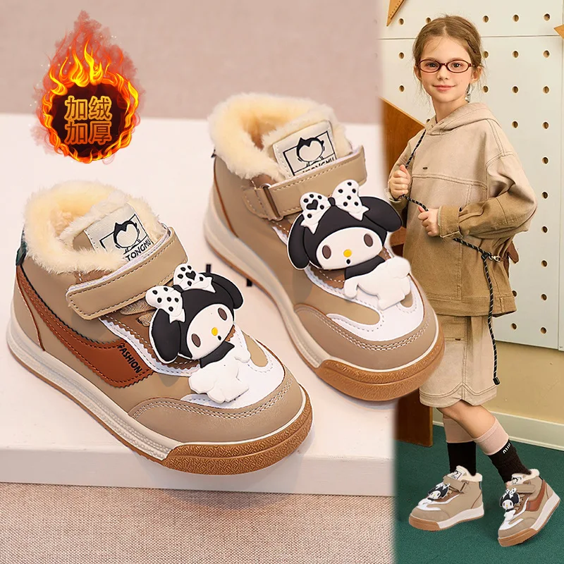 حار سانريو فتاة بلدي ميلودي Kawaii موضة الشتاء الصوف مبطن حذاء من الجلد طالب الكرتون الطفل الدفء أحذية قطنية نمط جديد #4
