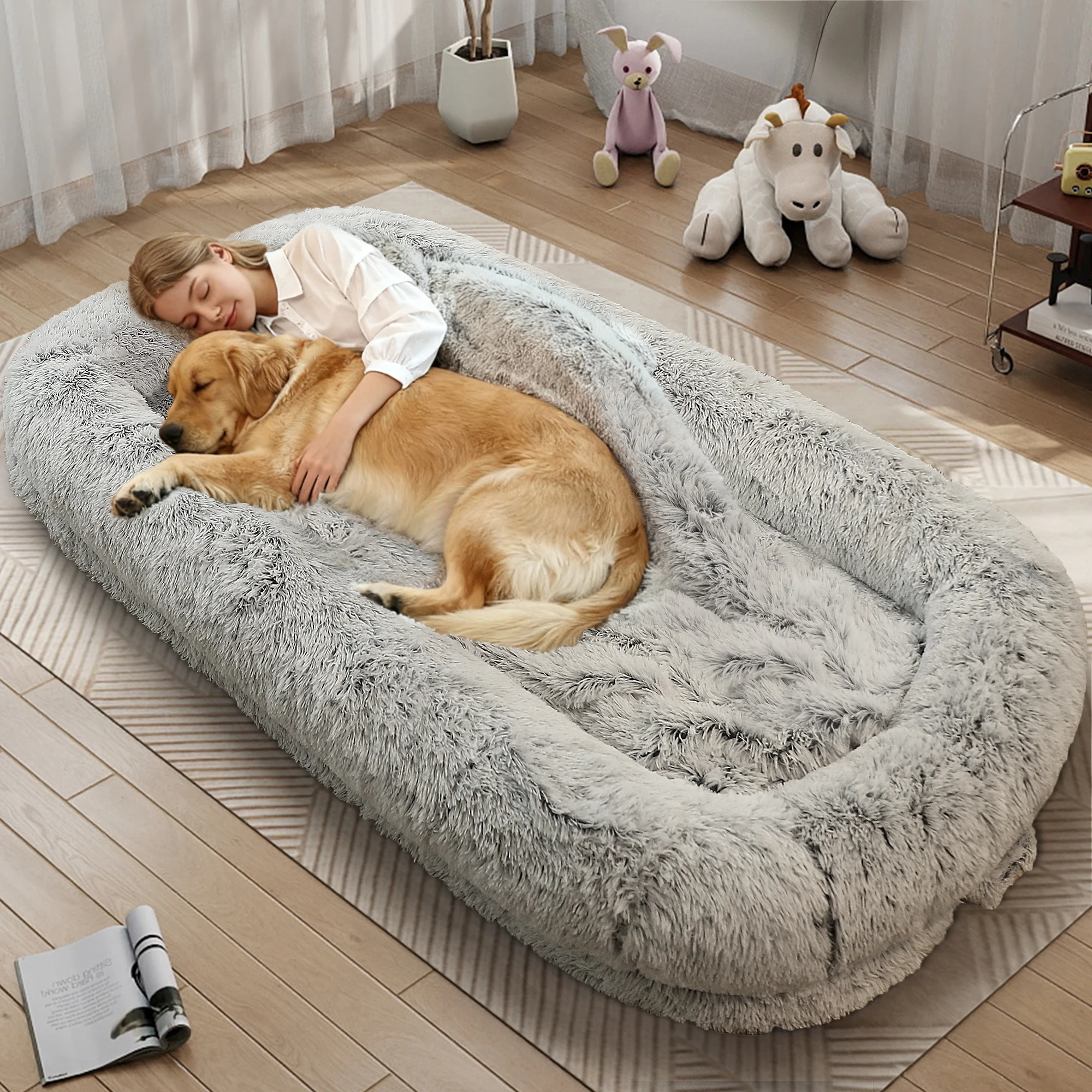 Human Dog Bed for Adults Large Human Size Dog Bed, Orthopedic Design with Removable Cover