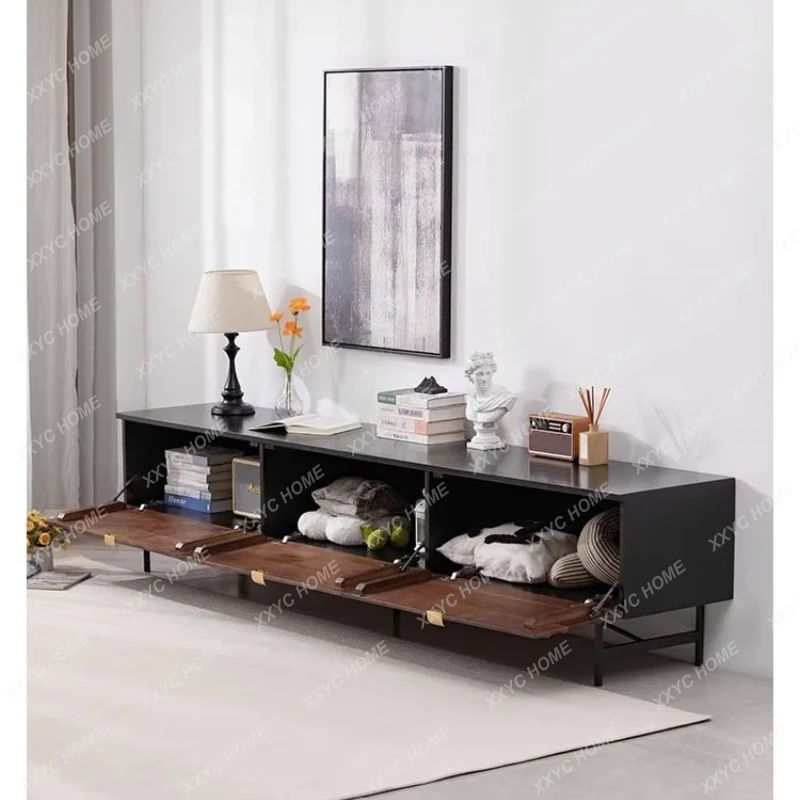 

Q simple black walnut living room TV cabinet wabi sandy wind minimalist coffee table combination medieval land