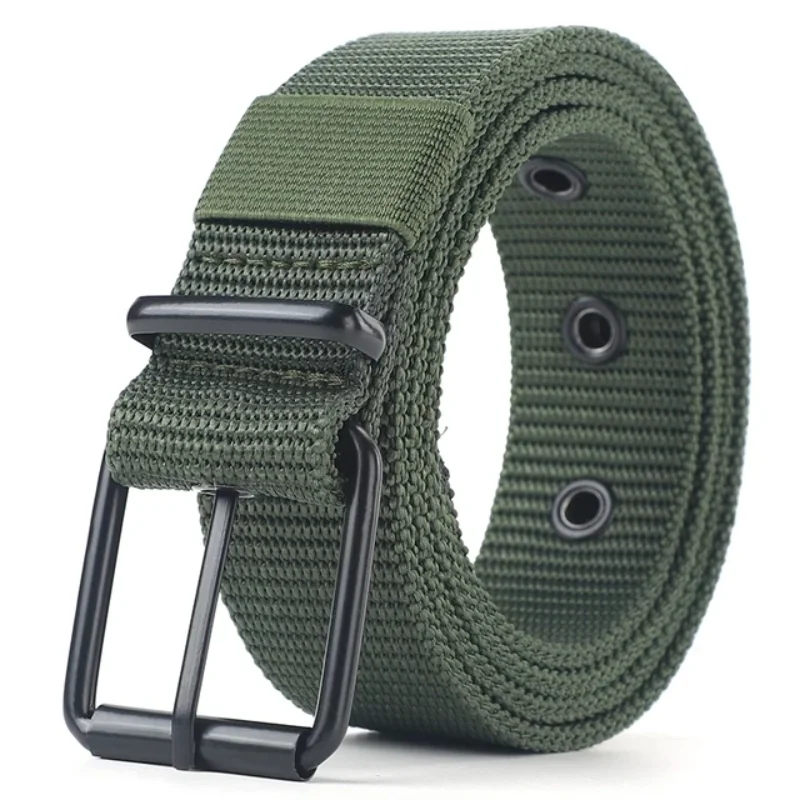 Men\'s Belt Porous Canvas Pin Buckle Leather Belt Outdoor Sports Belt Women\'s Trendy Eyelet Belt With Jeans Belt For Men Women