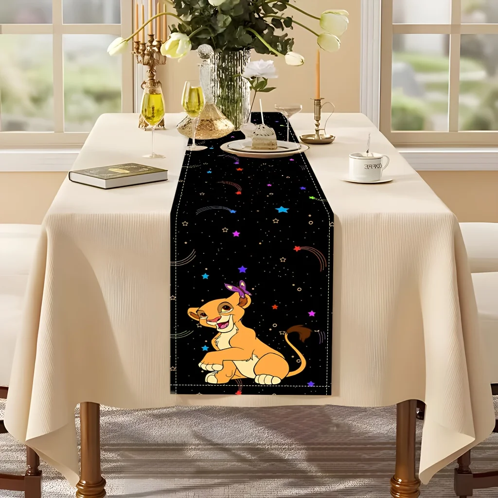 قطعة واحدة من مفرش طاولة بطابع الأسد كينج سيمبا، خلفية سوداء مع سماء مرصعة بالنجوم وسيبا الصغيرة، مناسبة لغرف الأطفال، وحفلات ديزني، إلخ