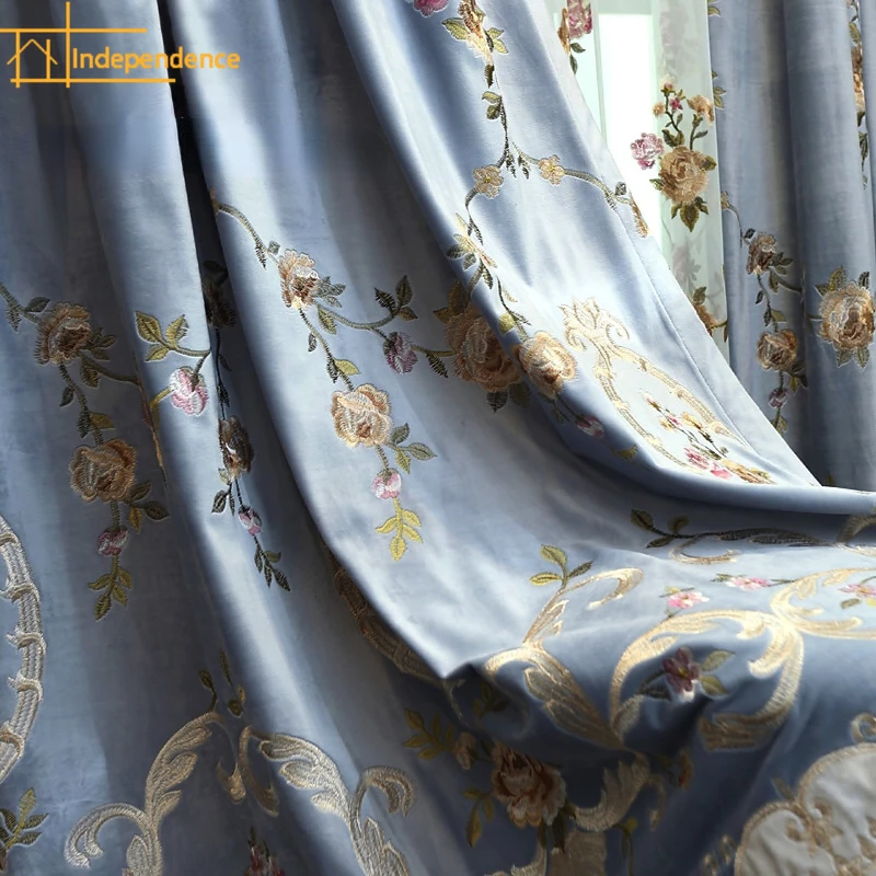 

European Style Blackout Flannel Curtains for Living Room Bedroom Embroidered Window Screen Curtain Custom Finished Product