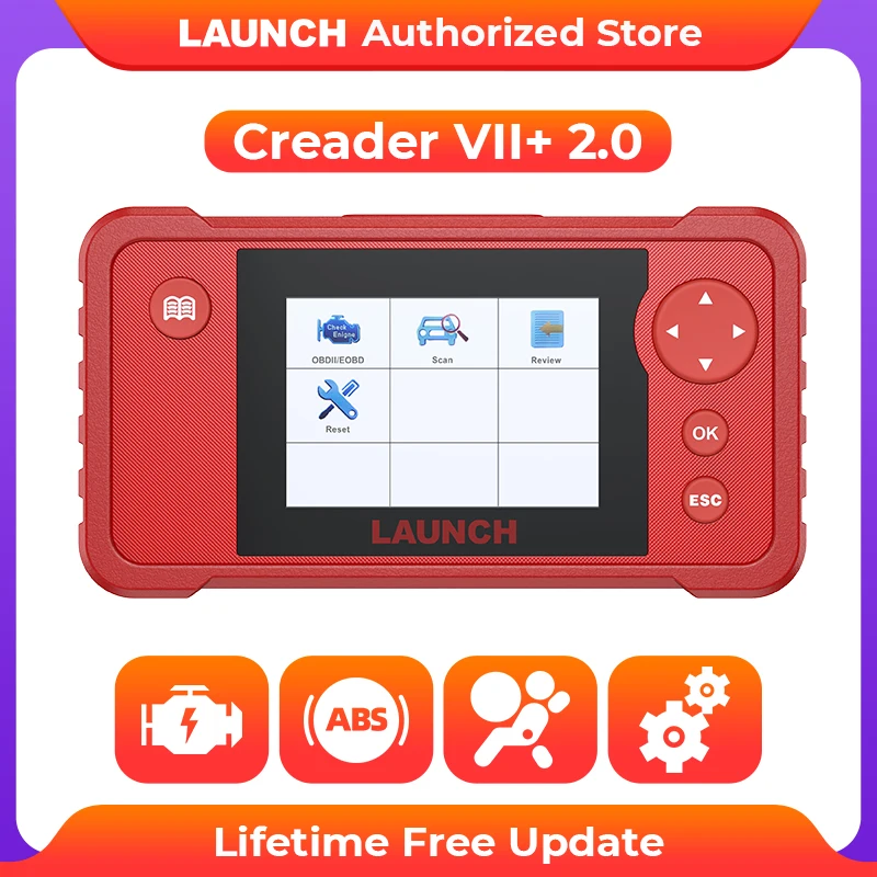 Launch Creader VII+ V2.0 Lettore di codici per auto OBD2 Scanner automobilistico Strumento di scansione automatica Diagnosi diagnostica Aggiornamento gratuito a vita