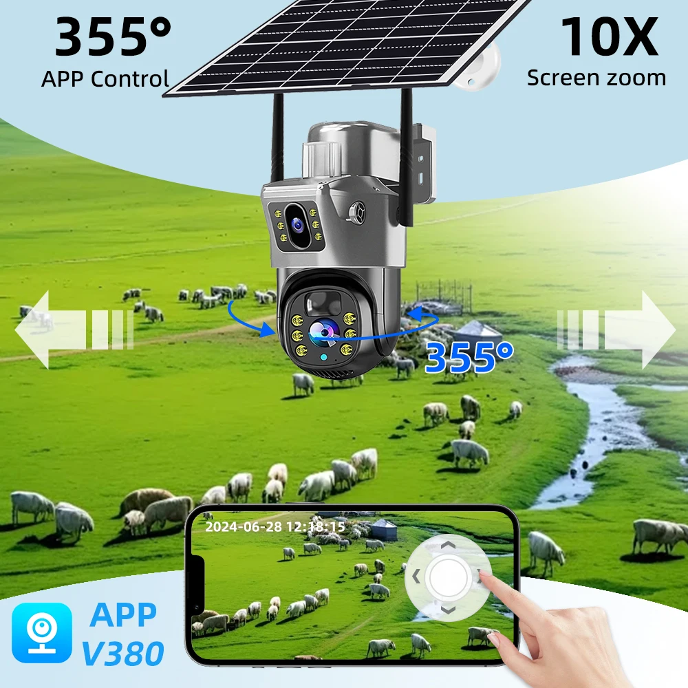 

Dual Screen 3MP WiFi Solar Camera 4G Dual Lens Battery WiFi PTZ Cam Human Auto Tracking Motion Detection Security IP Cameras