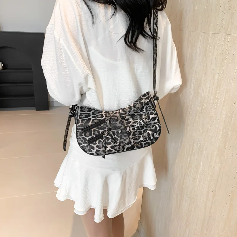 Small Leopard Pu Leather Shoulder Bags For Women 2024 Y2k New Korean Fashion Travel Handbags And Purses Females Crossbody Bag