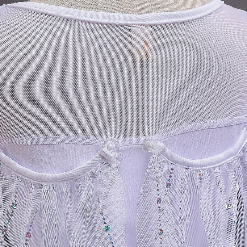 ﻿    فستان فروزن إلسا الأميرة للفتيات التنكري فستان ملكة الثلج بأكمام طويلة أبيض لحفلات إلسا ملابس الأميرة ملابس الأطفال