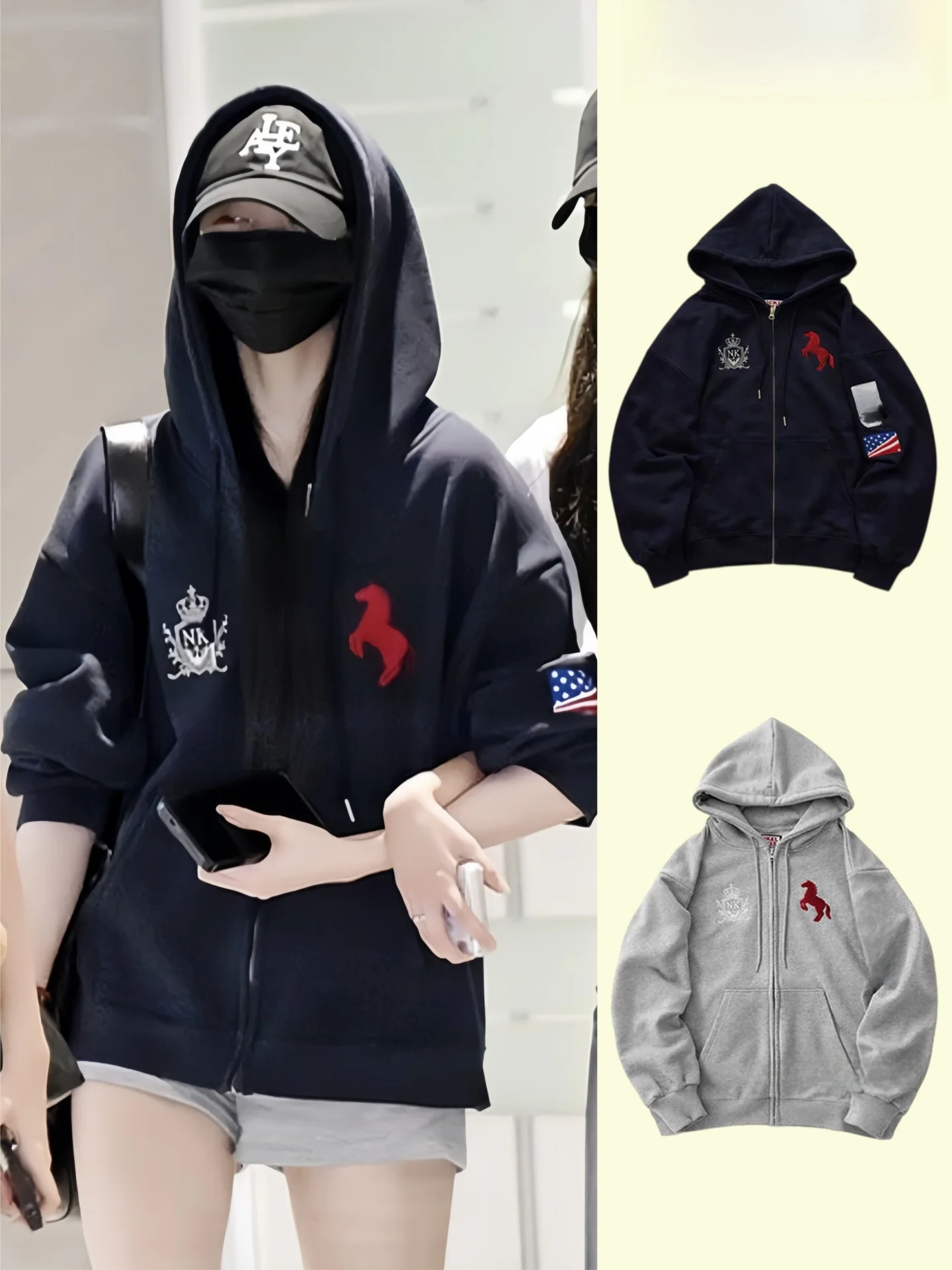 Tax-Free Nickel Fly  Embroidered Hoodie Sweatshirtian2026 New Style Loose Fit Long Sleeve Zipper Closure Cotton Coat