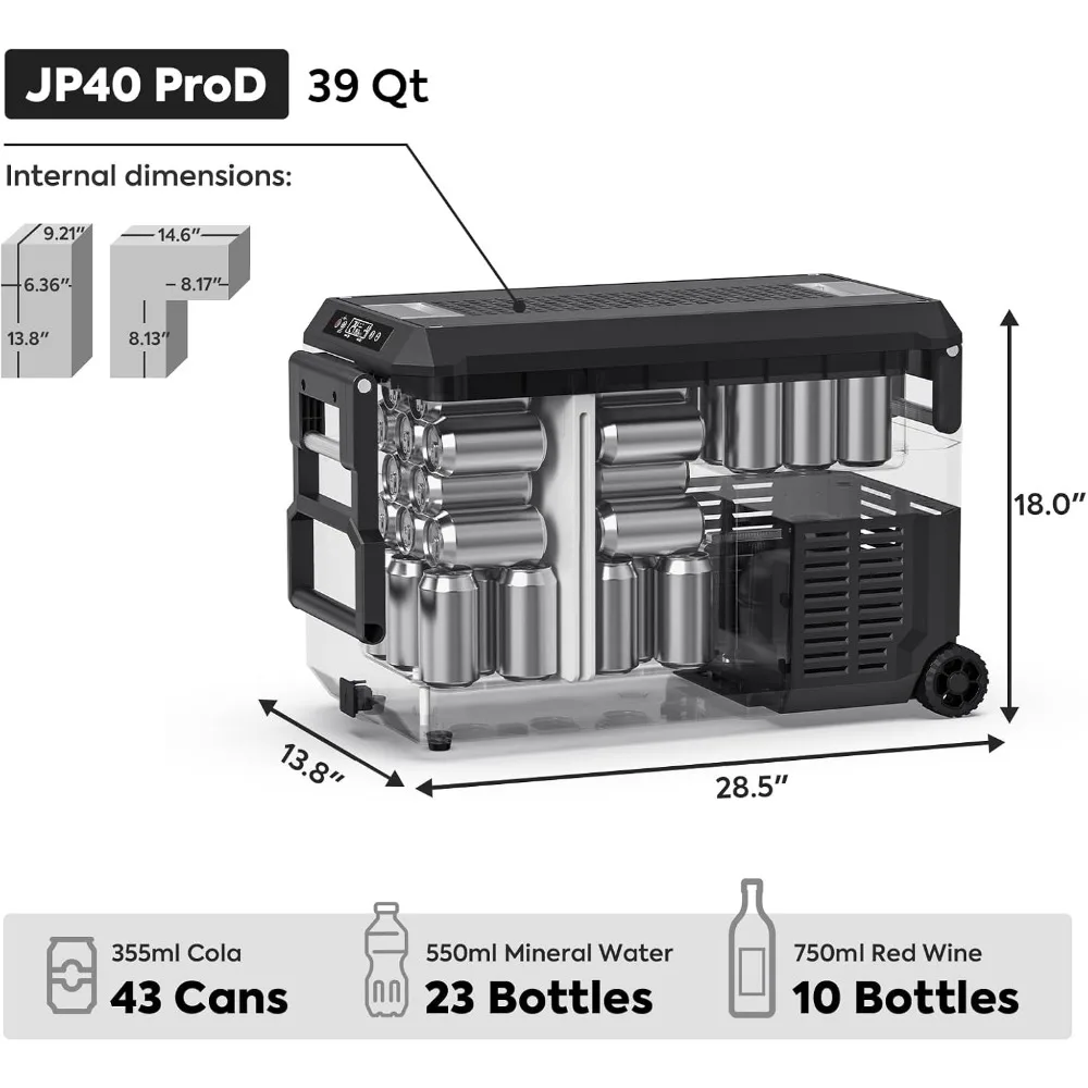 12V Dual Zone Portable Fridge Freezer with Electric Compressor, Wheels, and AC/DC Power for Outdoor Adventures