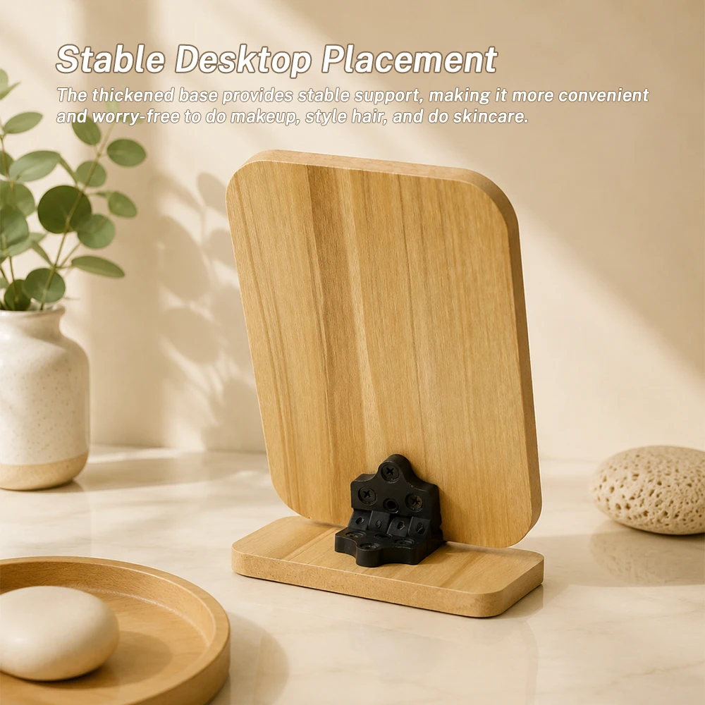 Fashion Wooden Vanity Mirror Folding Design Rotating Makeup Mirror HD Single Sided Desktop Mirror Design Perfect for Home