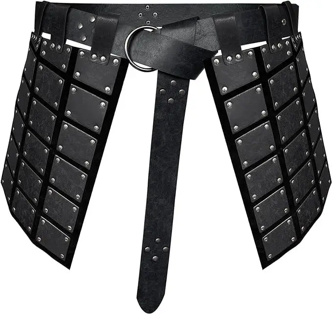 Medieval faux leather thigh armor retro reversible waist armor with belt mercenary and knight skirt armor larp