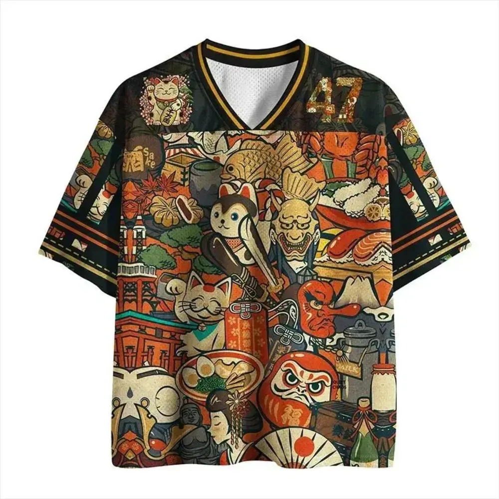 Japanese Style Ukiyo-e Lucky Cat 3D Printing Men  Plus-sizeT-Shirt  Trendy Casual Breathable Quick-Dry Y2K Parent-Child Clothing