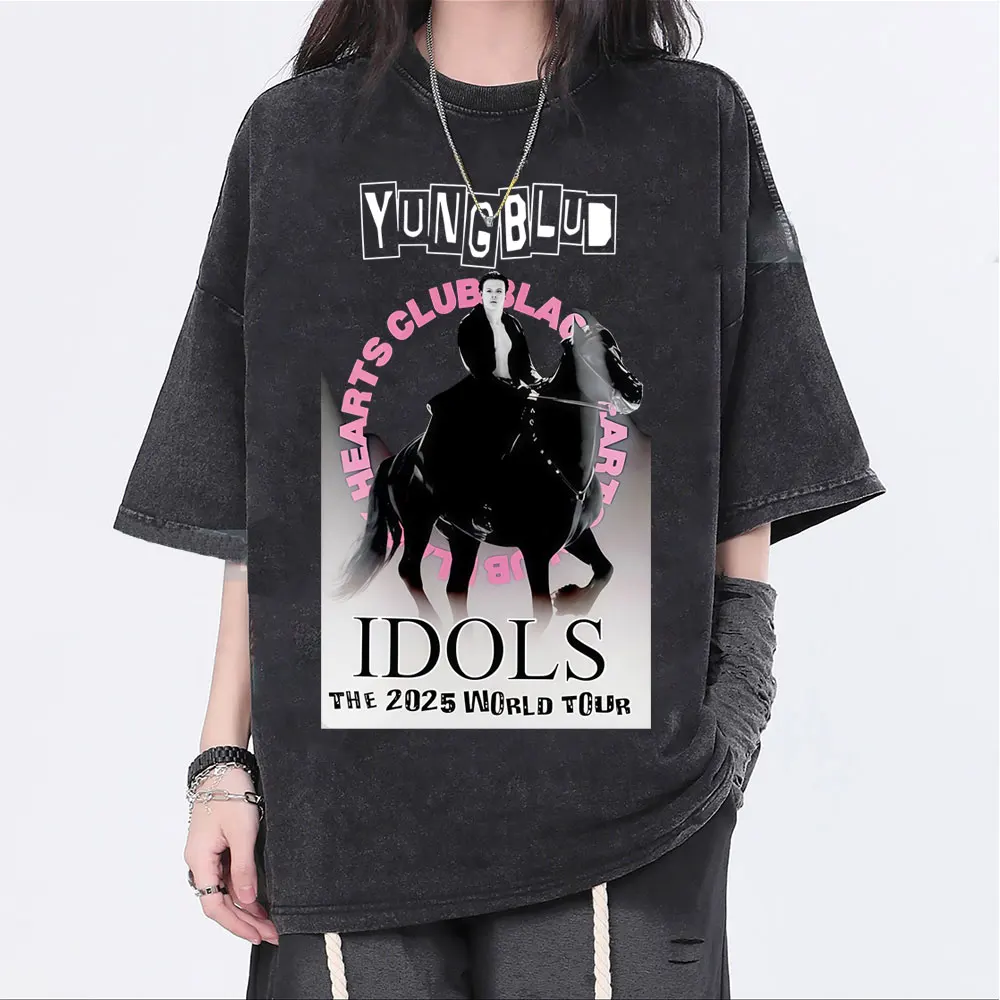

Hot Sale Rocker Yungblud IDOLS The 2025 World Tour Washed Vintage T-shirts Men Women Fashion Hip Hop Rock Short Sleeve T Shirts