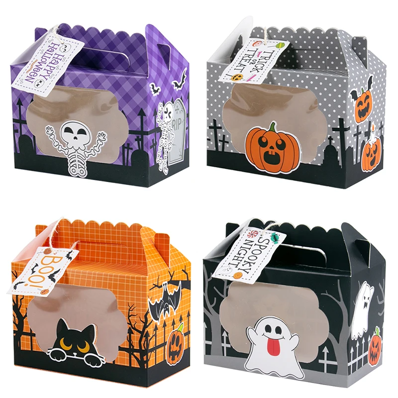 

4pc Halloween decoration candy box snack cookie gift box ghost skull pumpkin suitcase Trick Treat Happy Halloween party supplies