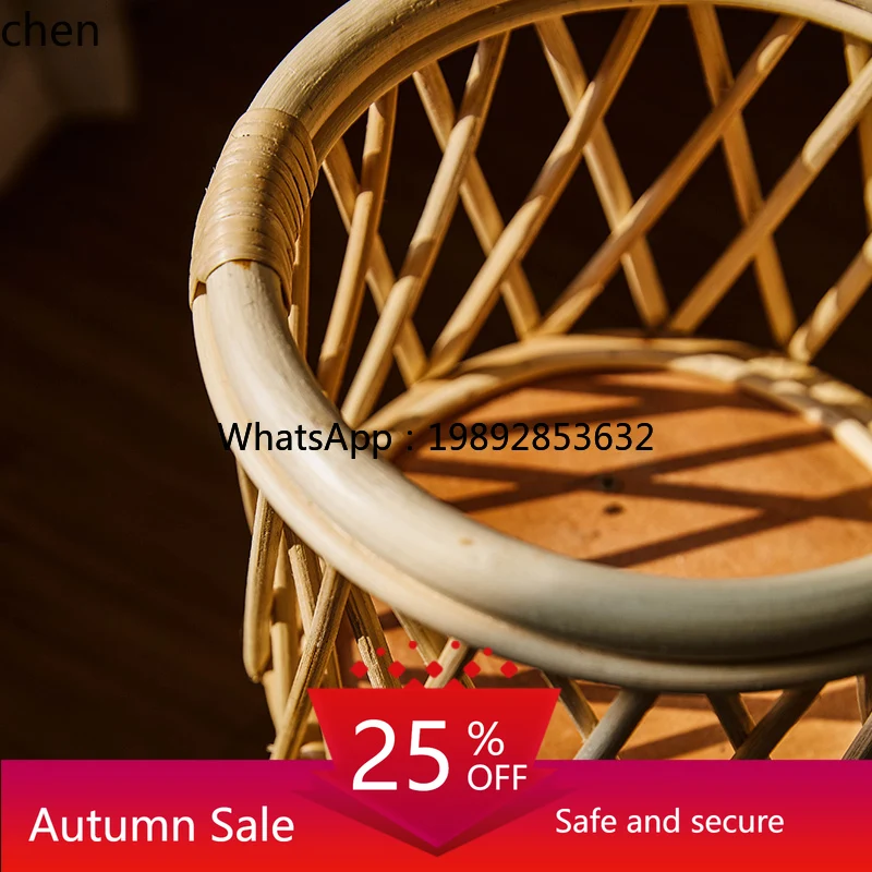 

Solid Wood Rattan Flower Stand Living Room Side Table Floor-standing Bamboo Storage Rack Corner Balcony