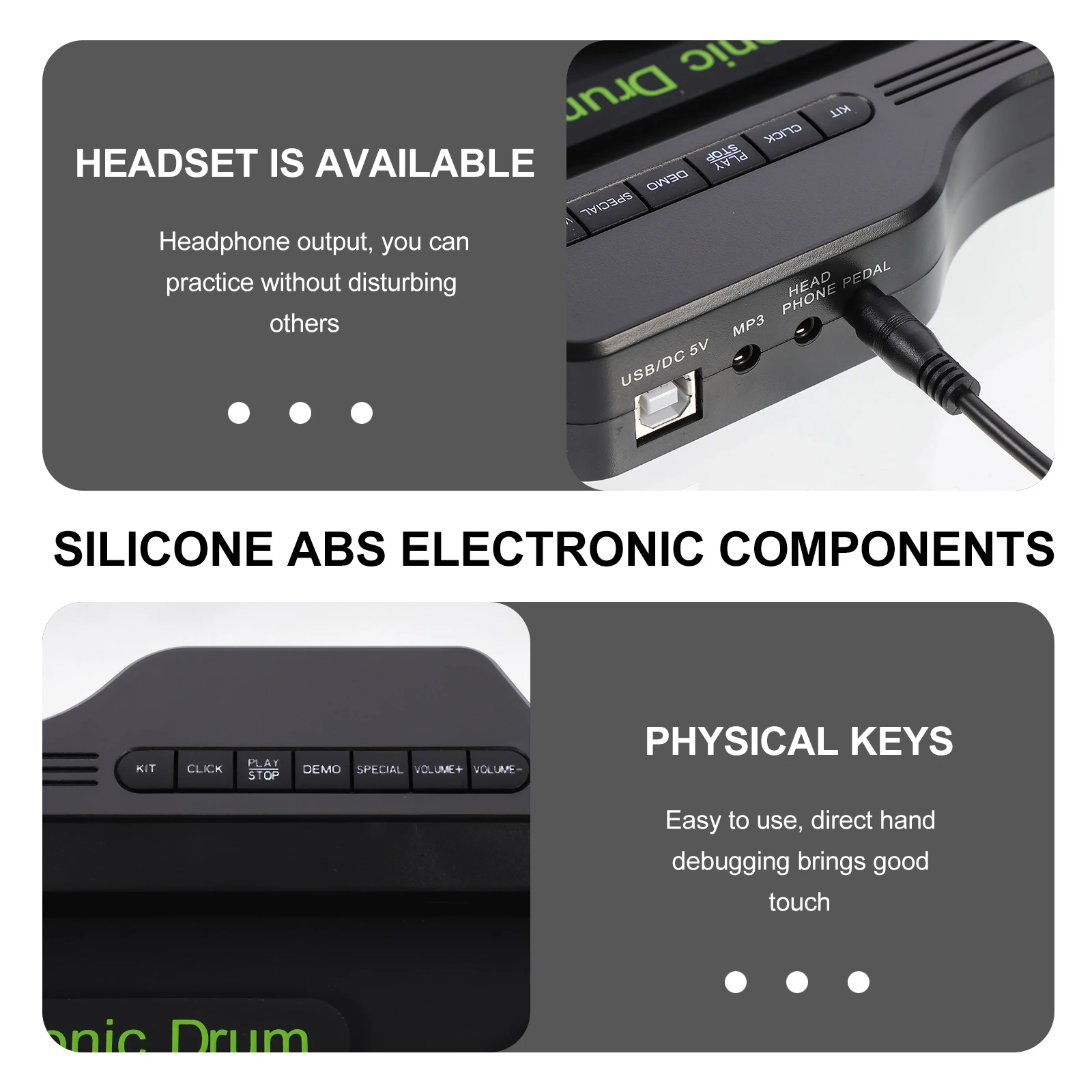 

Silicone Folding Drum Pad Electric Kit for Kids USB Silica Gel Portable Electronic Drums Child