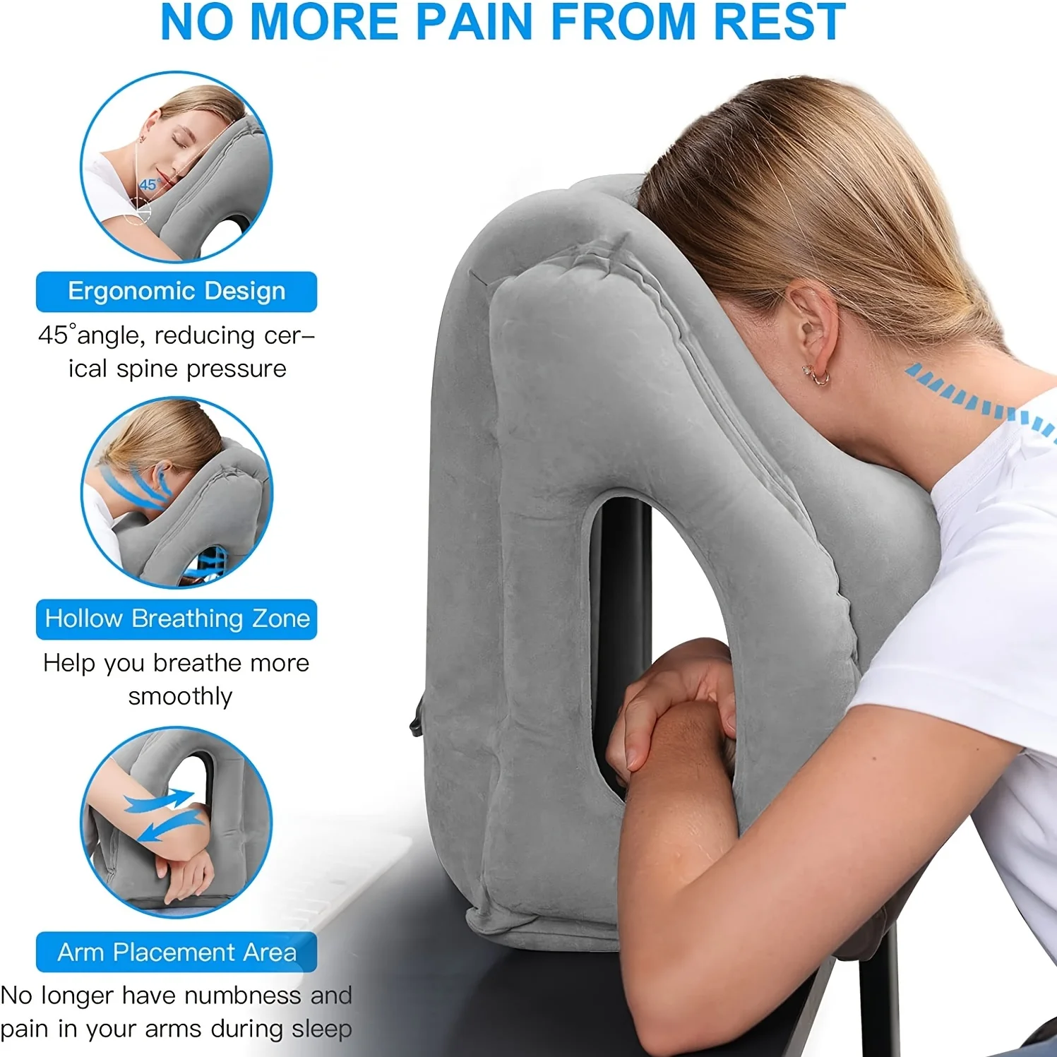 Upgraded Inflatable Air Cushion Travel Pillow Headrest Chin Support Cushions for Airplane Plane Car Office Rest Neck Nap Pillows