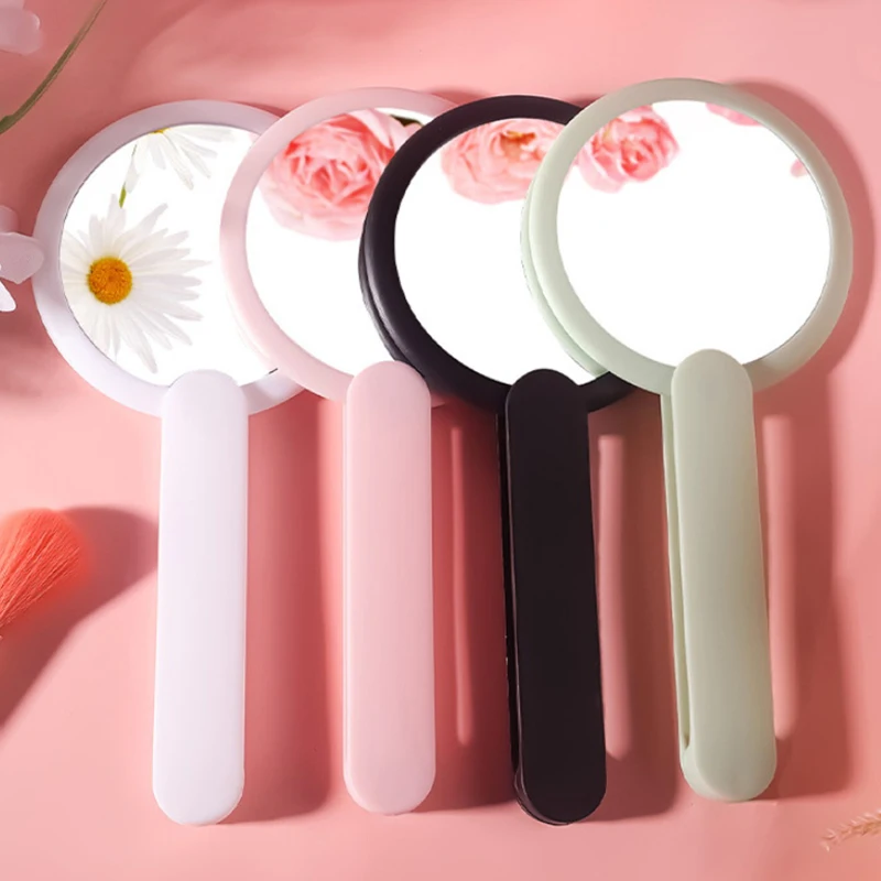 Espelho cosmético giratório redondo para meninas, mini espelho de maquiagem de bolso, espelho portátil de mão dupla face, espelho de vestir
