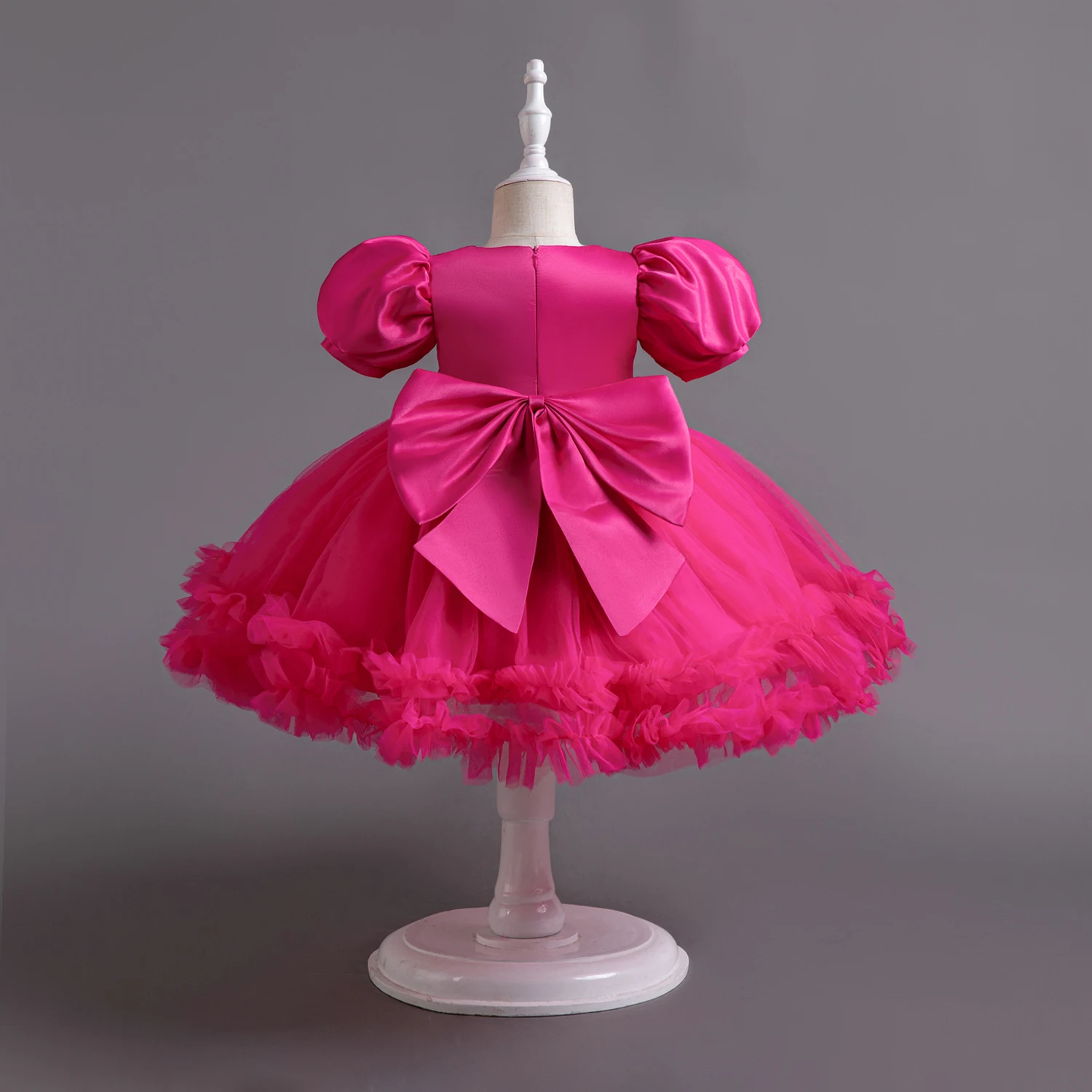 Baby Girls Sequin Party Dress for 1st Baptism Toddler Gown Puff Sleeve Tulle Wedding Prom Princess Birthday Dresses for Kid Girl