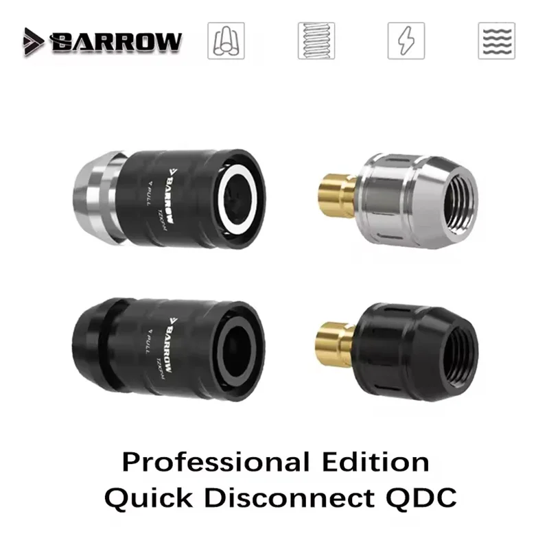 Barrow TZKMF-M Double Sided Water Stop Valve Boutique Quick Cut off Water Valve Hard Tube Water Cooling Fitting Black Silver