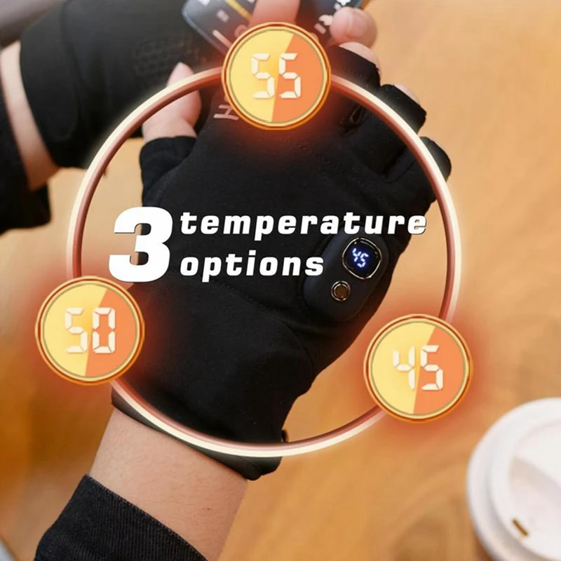 

Fingerless Heated Gloves USB Rechargeable Hand Warmer Winter Windproof Thermal Gloves for Outdoor Cycling Running