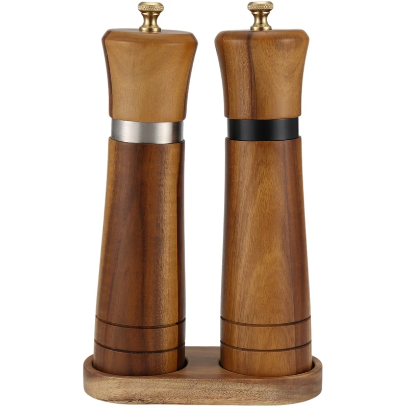Salt and Pepper Grinder Set,Wooden Salt and Pepper Mill Shaker Easy Adjustable Ceramic Coarseness Large Refillable [frki A79G]