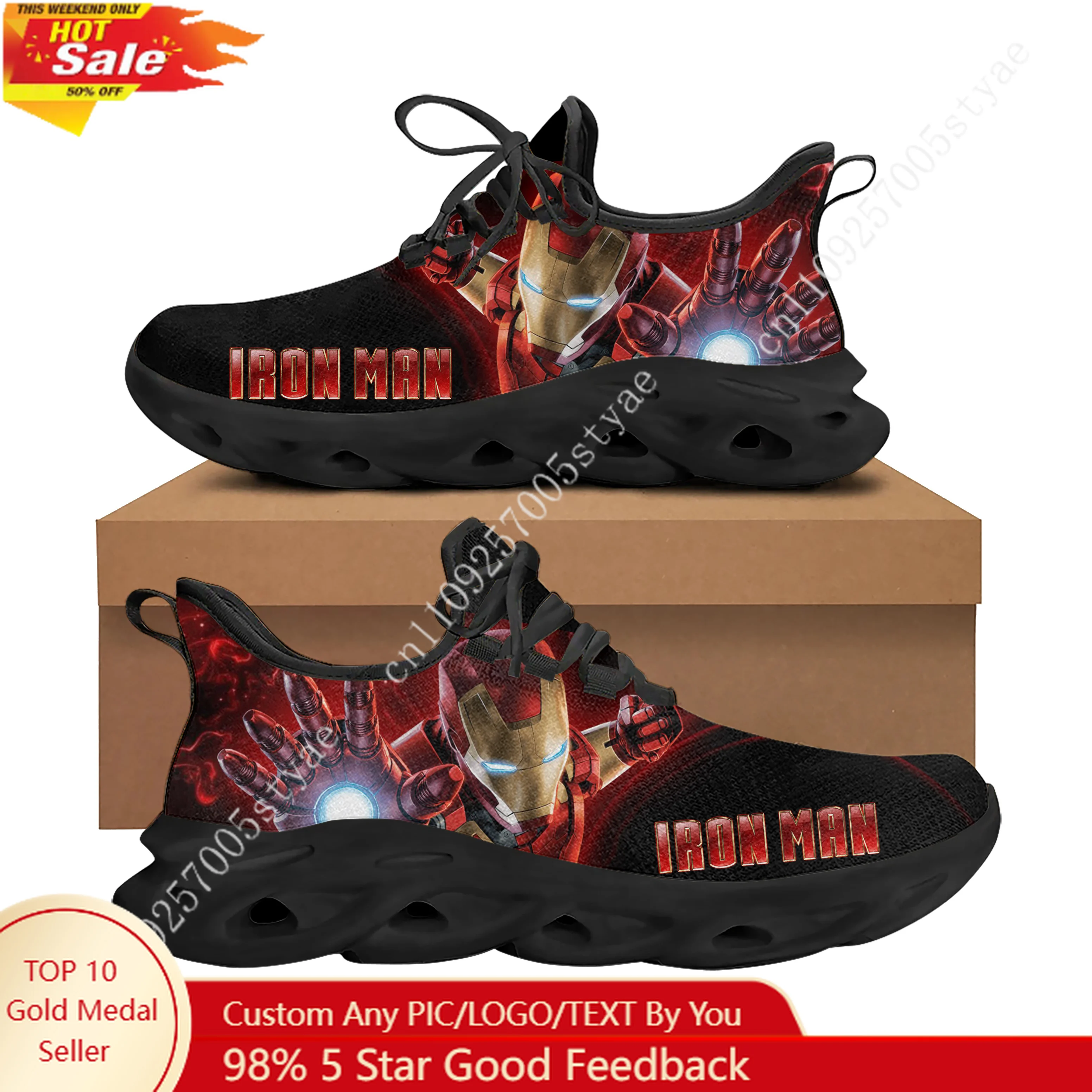 

Marvel Iron Man Tony Stark Lace Mesh Shoe Flat Sneaker Mens Womens Sport Running Shoes Sport Sneakers Customized Footwears