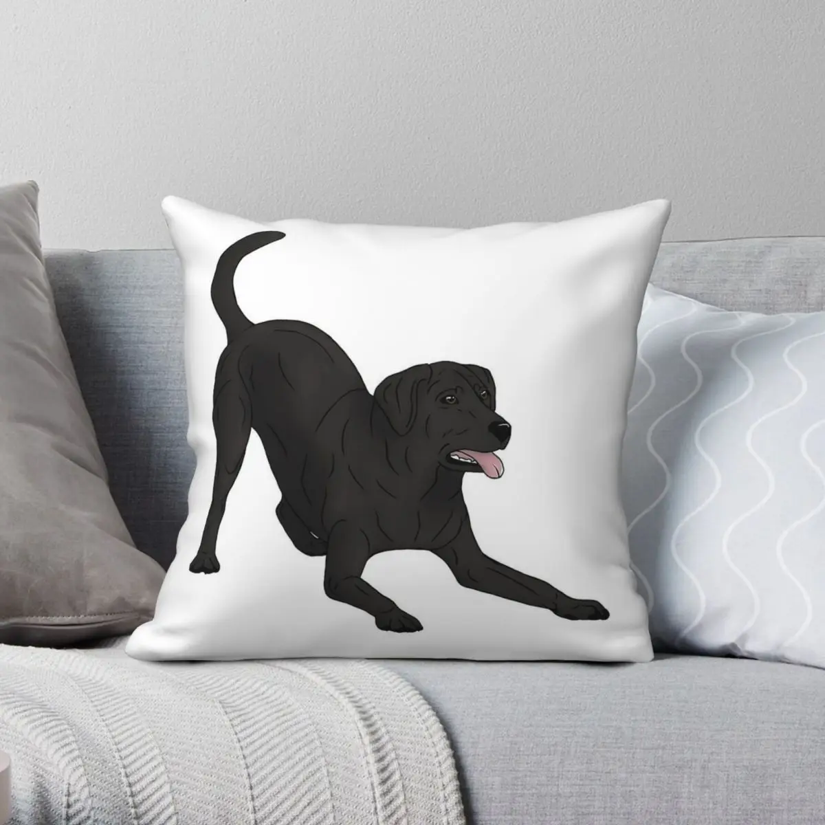 Labrador Retriever Play Bow Square Pillowcase Polyester Linen Velvet Pattern Zip Decorative Sofa Seater Cushion Cover