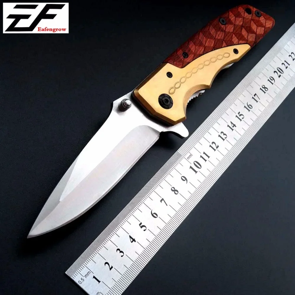 Eafengrow DA77  Folding 440C blade Tactical Knife Pocket Hunting Camping Knife Red Wood Handle  Survival Outdoor Tool Knife