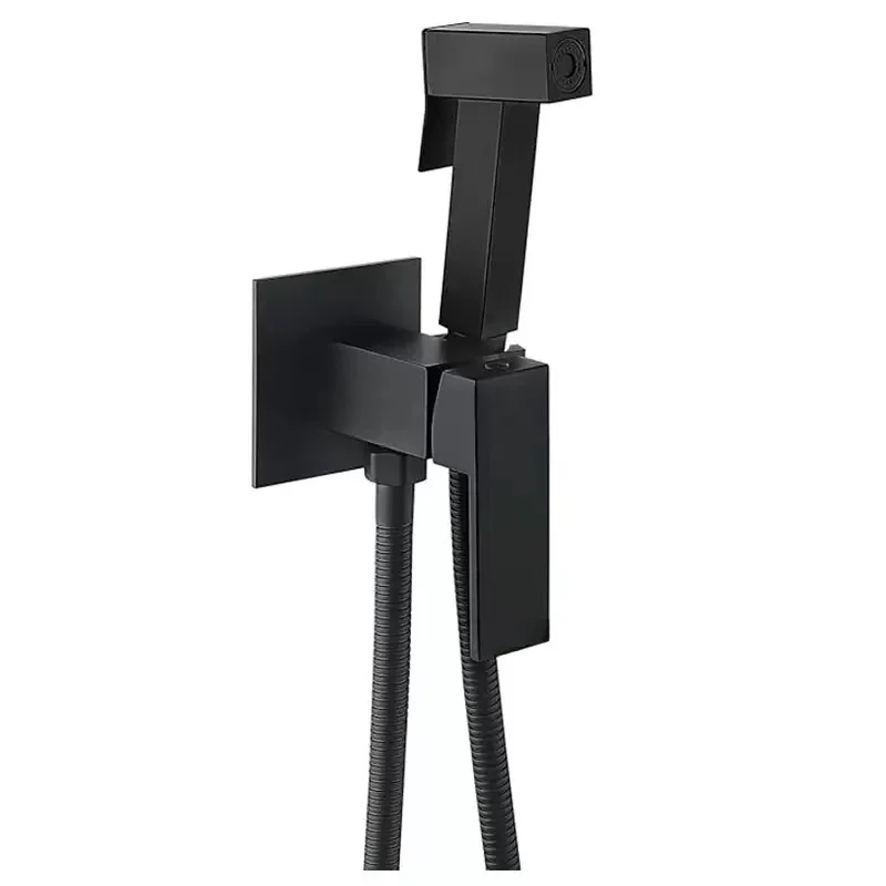 

Square Black Wall Mounted Toilet Brass Bidet Faucet Mixer Set Modern Bathroom Bidet Sprayer Kit