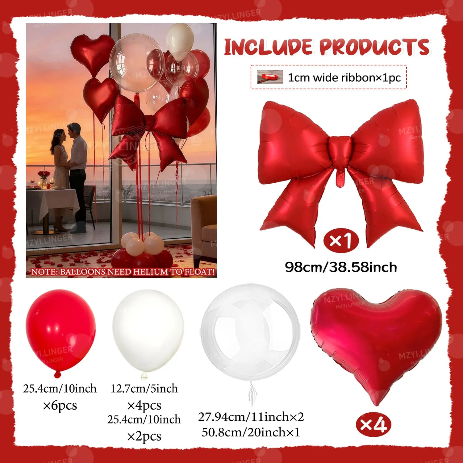 Schleifenballon und Roter Herzballon Set Transparenter Bobo-Ballon für Valentinstag Heiratsantrag Hochzeit Romantische Geburtstagsdekoration – Detail 6