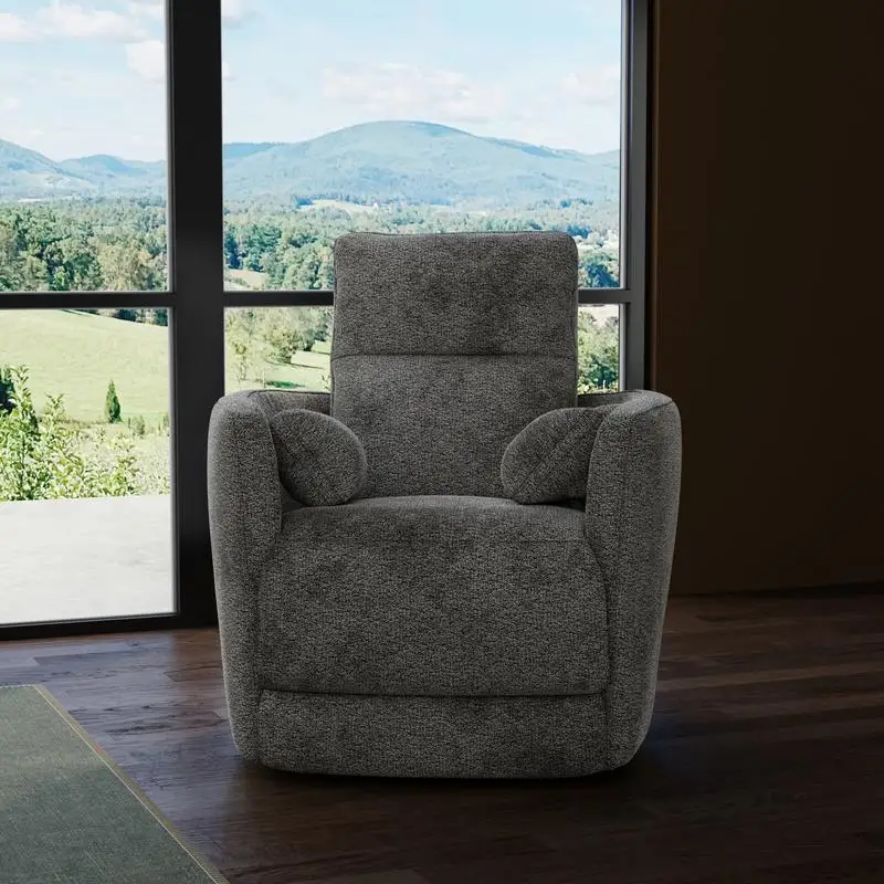

Global Swivel Recliner with Manual Footrest & Cushioned Side Pillows in Graphite Fabric