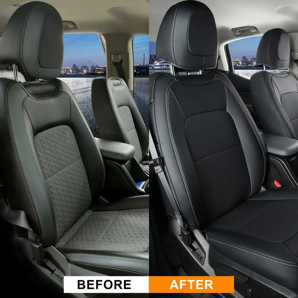 2 أغطية مقاعد أمامية من تشيفي كولورادو، مناسبة لشاحنة العمل Colorado Crew Cab Z71 LT ZR2 مع جلد صناعي (أسود 2 قطعة) #6